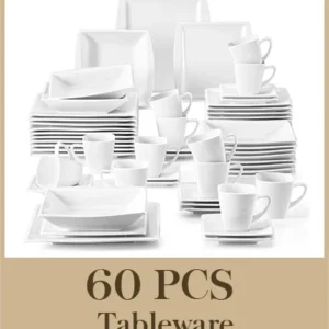 MALACASA 30/60PCS Marble Grey Porcelain Tableware Dinnerware Set