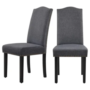 Upholstered Dining Chairs Set of 2 Nailhead Trims and Solid Wood Legs