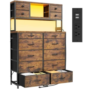 62.8" H Dresser with Charging Station and LED Lights