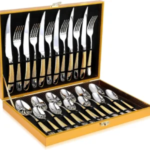 24-Piece Hammered Silver Gold Stainless Steel Flatware Set for 6