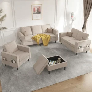 3-Seater Couch, 2-Seater Couch Chair Ottoman  Set