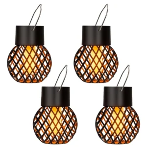 4 PCS Solar Lanterns Outdoor with Flickering Flame