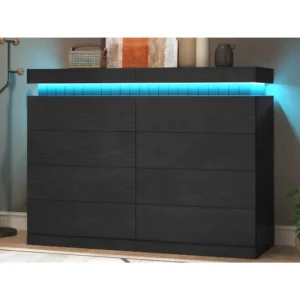 Tall Black Eight-drawer Chest of Drawers with A Sliding Top for Storage