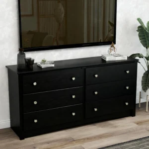 JHK 59IN Wood 6 Dresser Drawers Cabinet