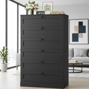 6-Drawer 52 Tall, 29 Wide Wooden Dresser Chest, Black