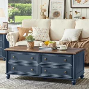Farmhouse Coffee Table with Hidden Storage  4Drawers
